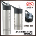 Promotion 750ml BPA free single wall stainless steel straw drinking bottle with carabiner lid